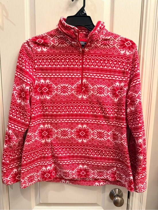 Lands' End Tops - Lands end Red & White snowflake Half-Zip Fleece Pullover. Size Large